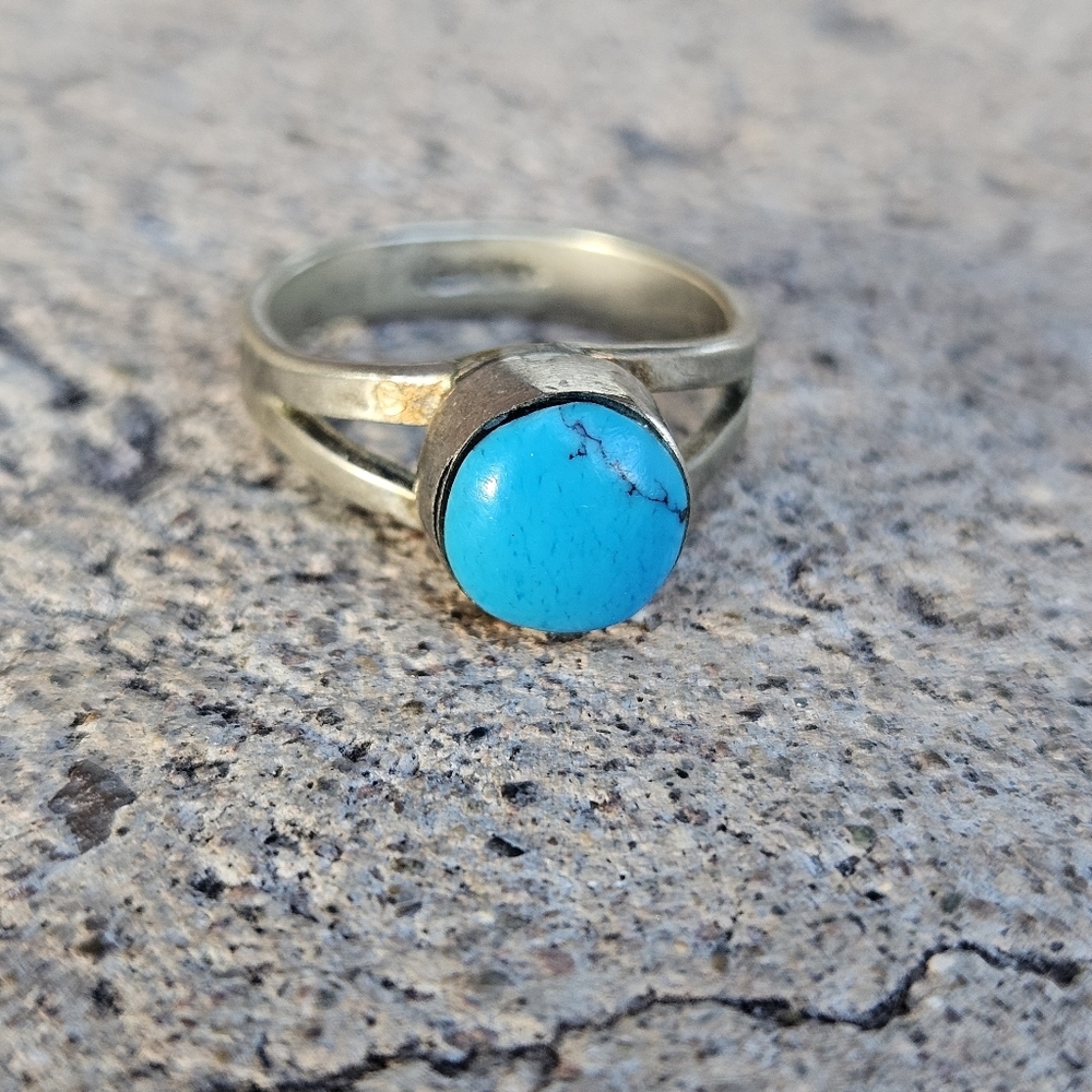 Turquoise Stone Silver Ring Women's 7.5 Vintage Jewelry Boho Western